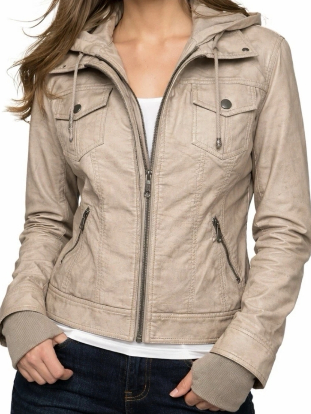 Coalition LA Hooded Moto Faux Leather Jacket New With Tags - Picture 2 of 10